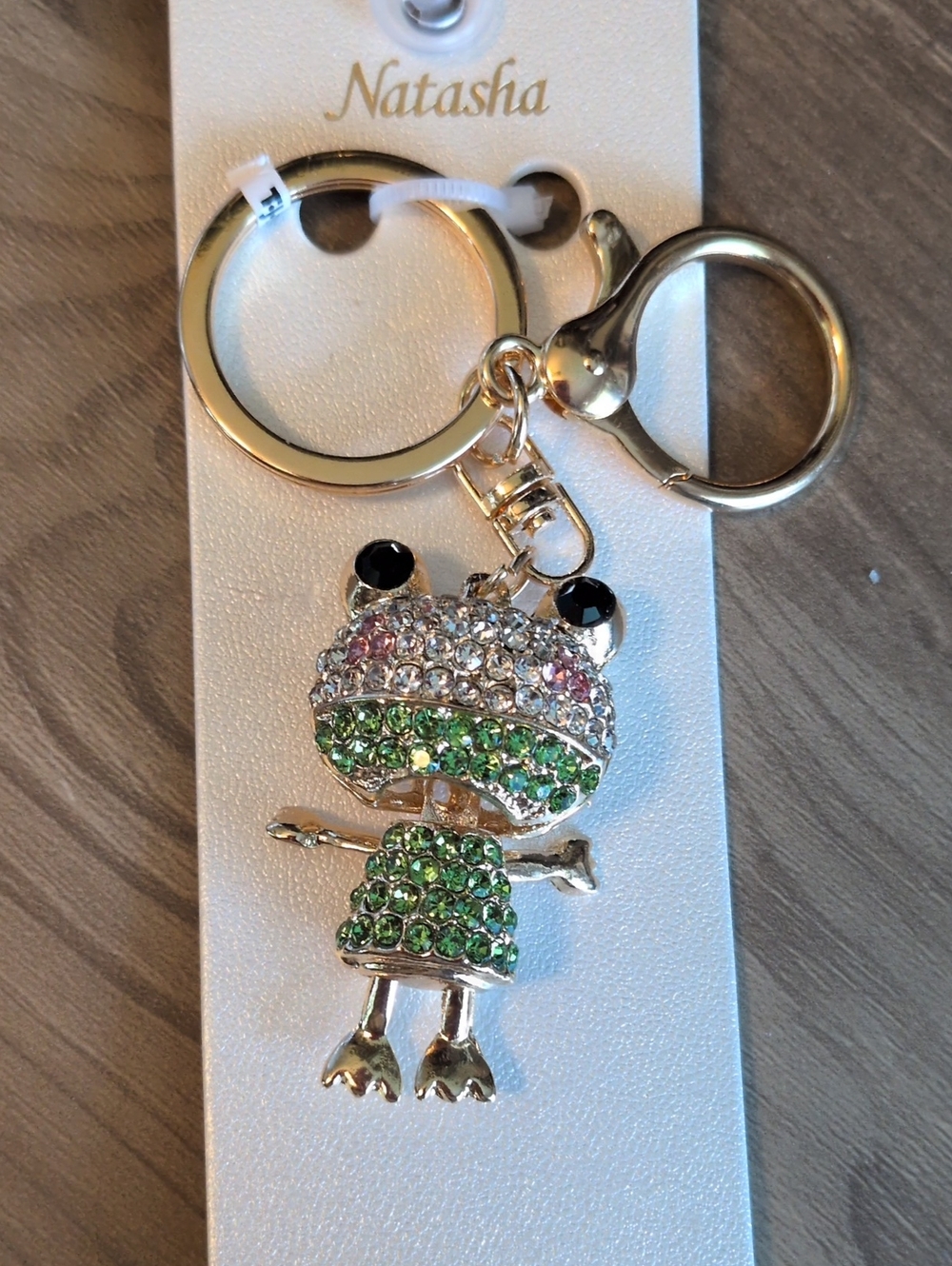 Natasha Couture Gold-Tone Crystal Frog Keychain And Bag Charm Crystals